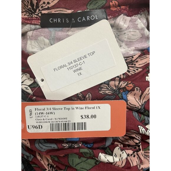 Chris & Carol Floral Blouse - Burgundy with Multicolor Flowers - Picture 5 of 6